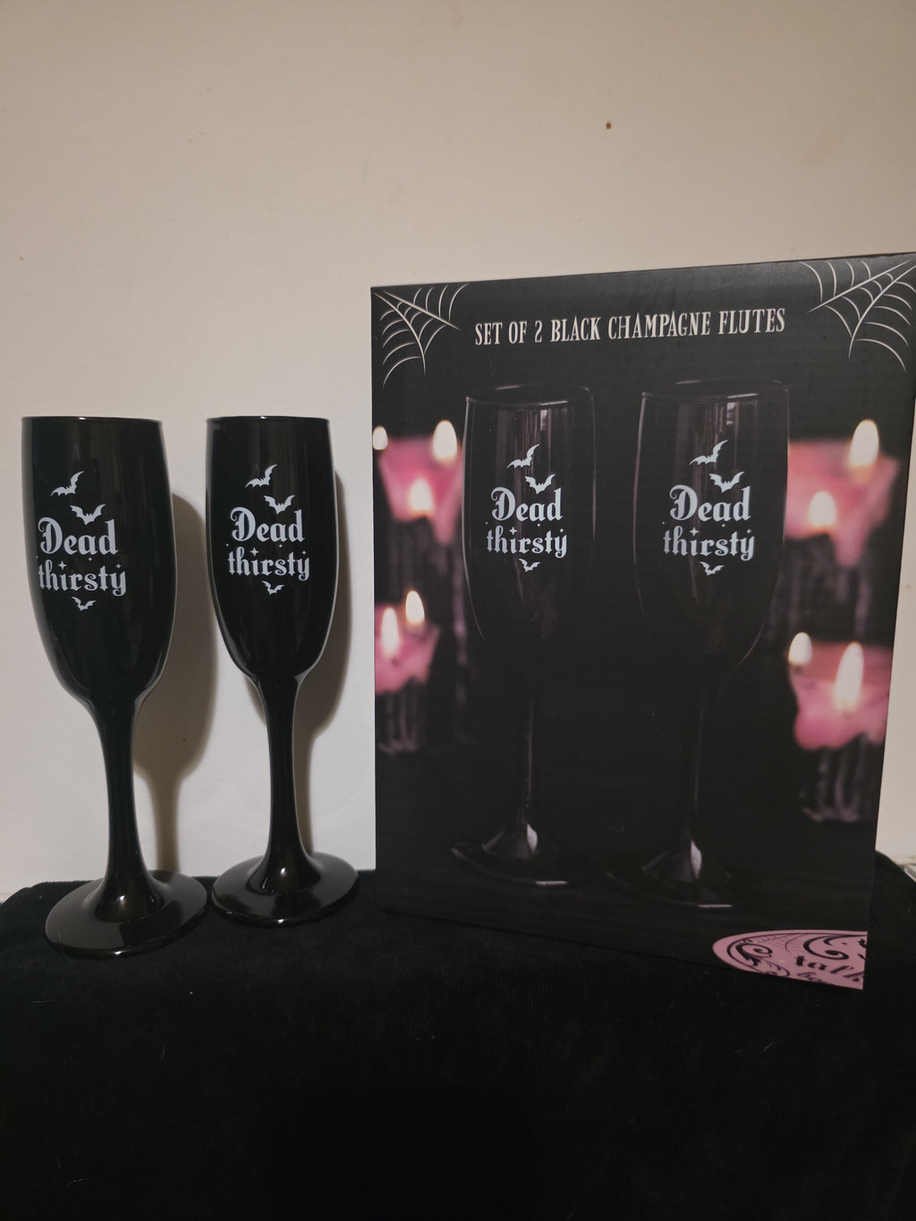 Dead Thirsty — Set of 2 Black Champagne Flutes