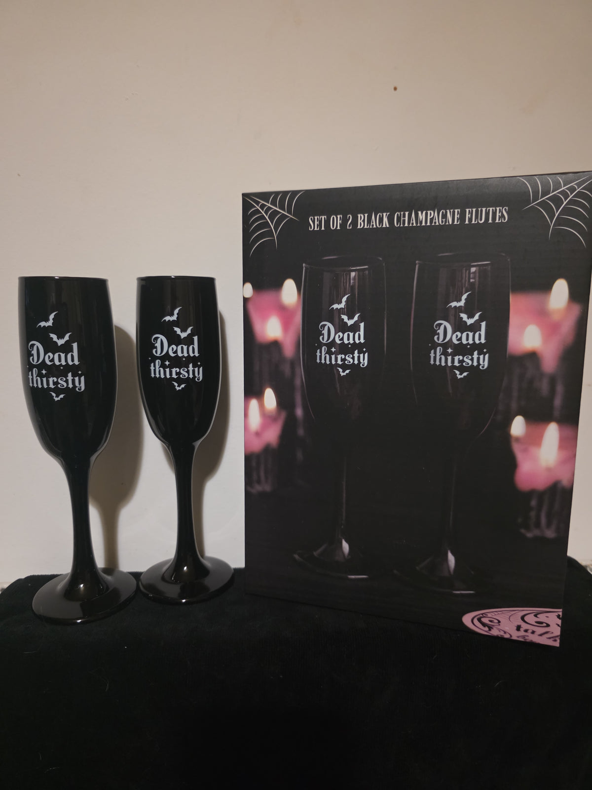 Dead Thirsty — Set of 2 Black Champagne Flutes