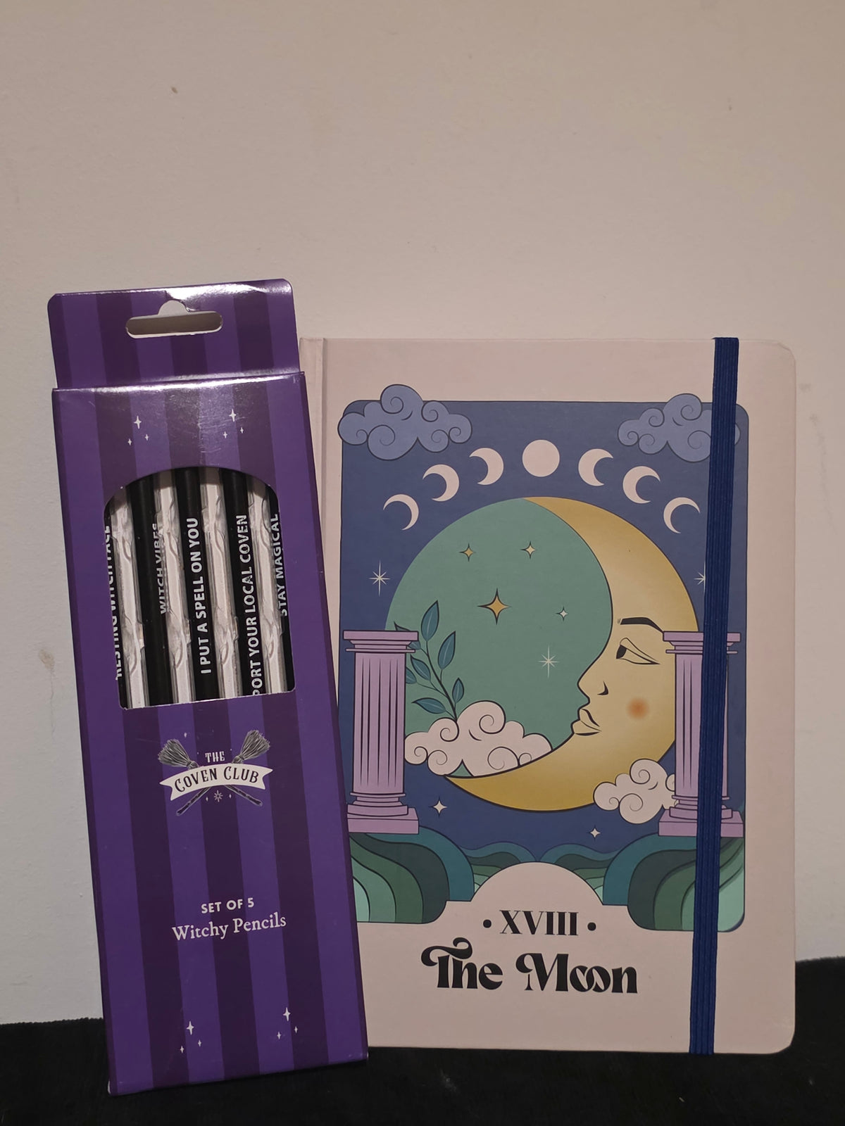 The Moon Tarot A5 Notebook & Coven Club Witchy Pencils Set – Gothic Gift