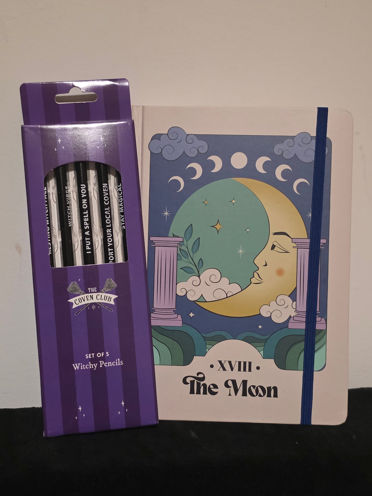 The Moon Tarot A5 Notebook & Coven Club Witchy Pencils Set – Gothic Gift