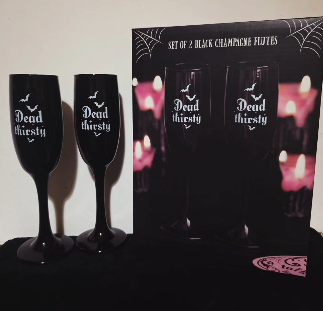 Dead Thirsty — Set of 2 Black Champagne Flutes