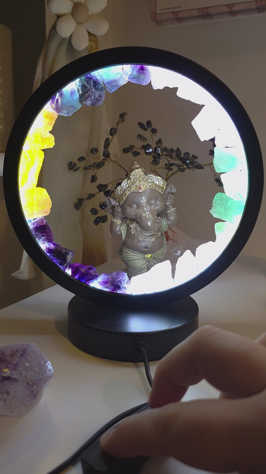 Rainbow Fluorite Crystal LED Lamp | USB Crystal Mood Light