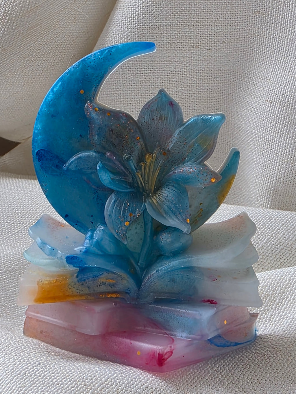 Where Stories Bloom — Moon & Book Sculpture