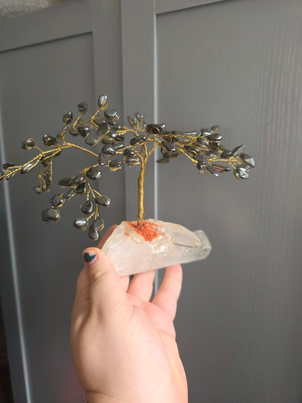Hematite Crystal Tree on Clear Quartz | Grounding Tree of Life Décor