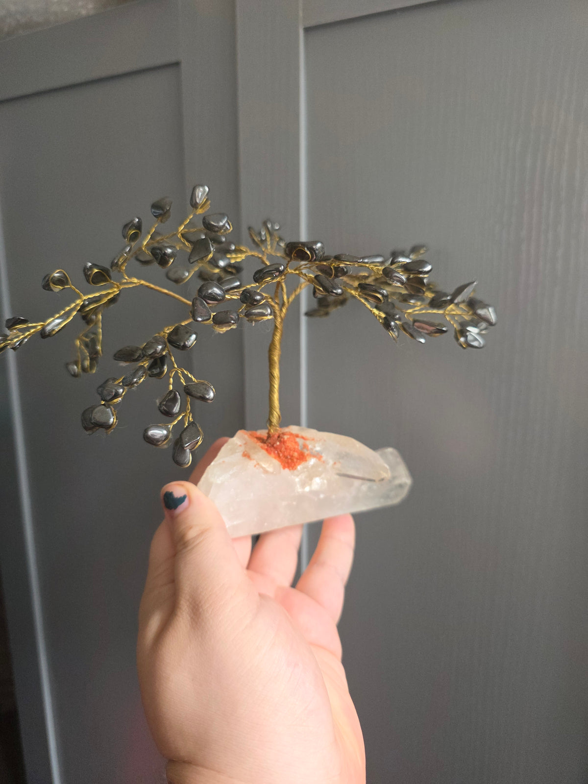 Hematite Crystal Tree on Clear Quartz | Grounding Tree of Life Décor