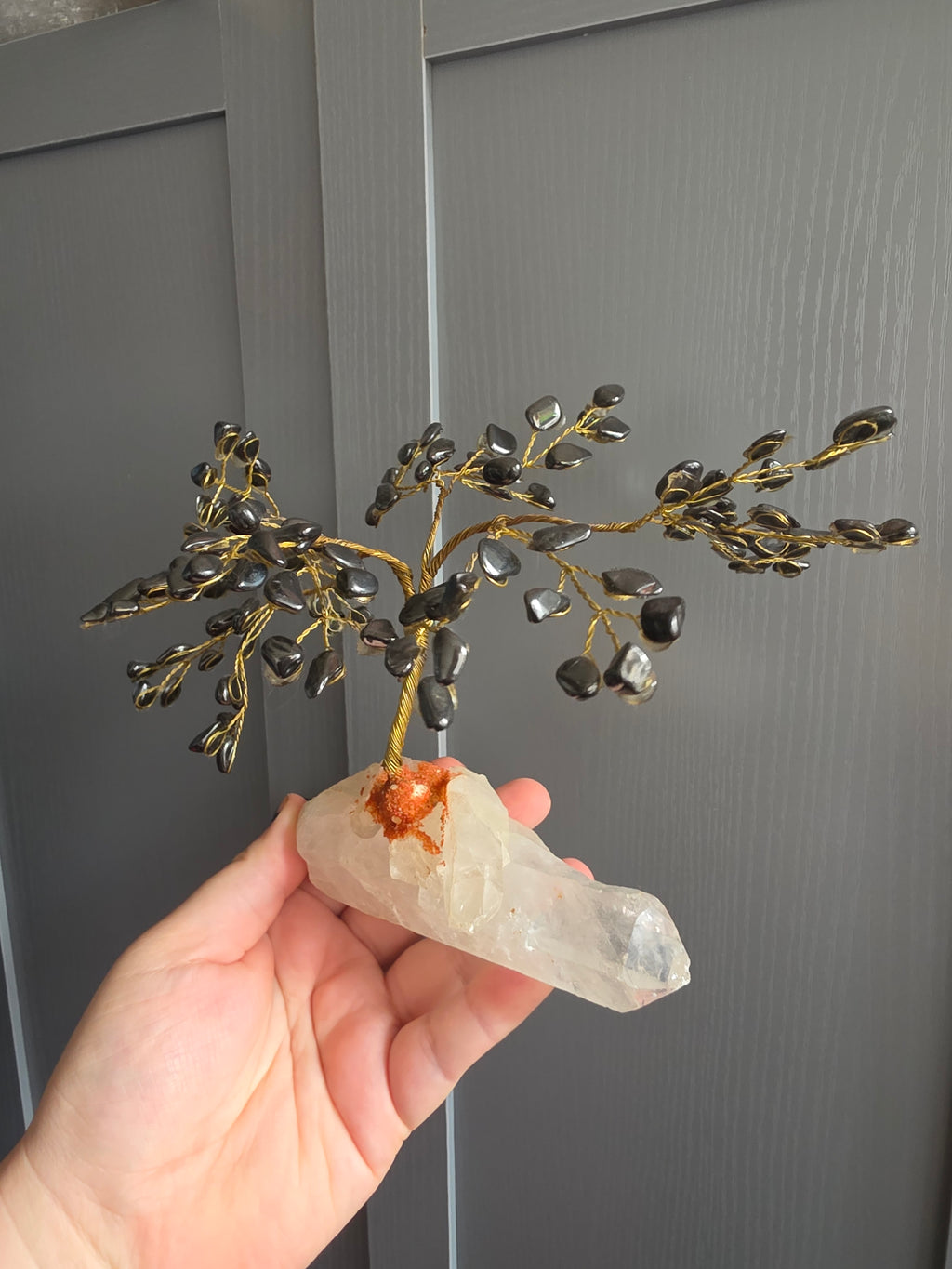 Hematite Crystal Tree on Clear Quartz | Grounding Tree of Life Décor