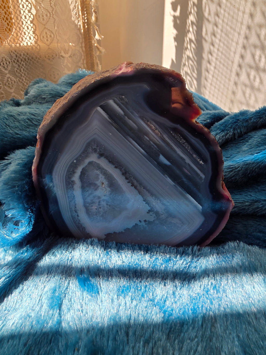 Blue Agate Geode Half