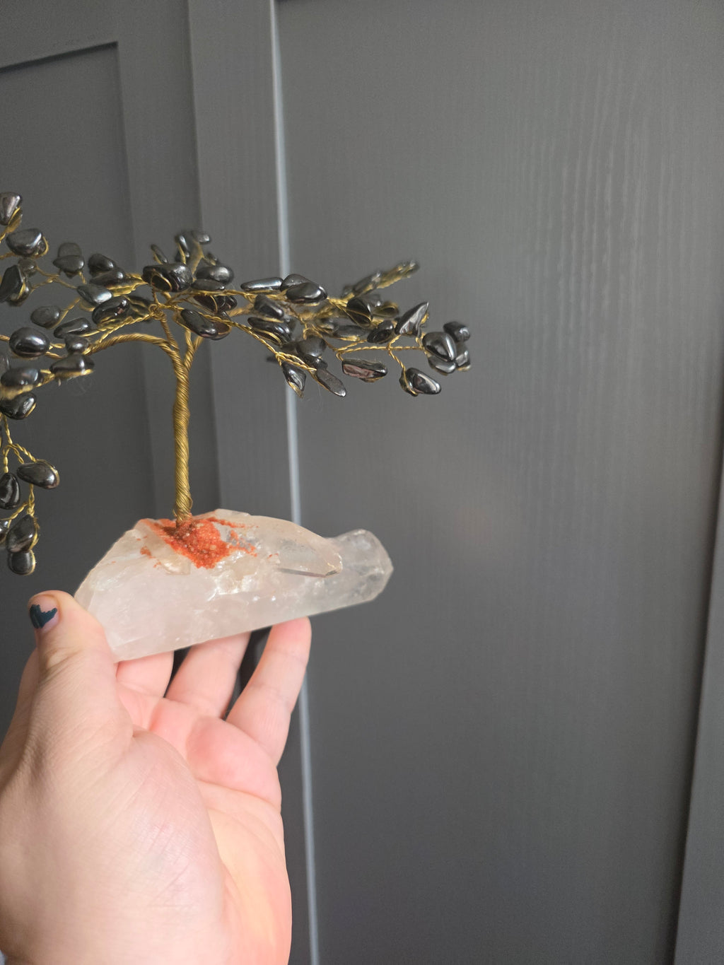 Hematite Crystal Tree on Clear Quartz | Grounding Tree of Life Décor
