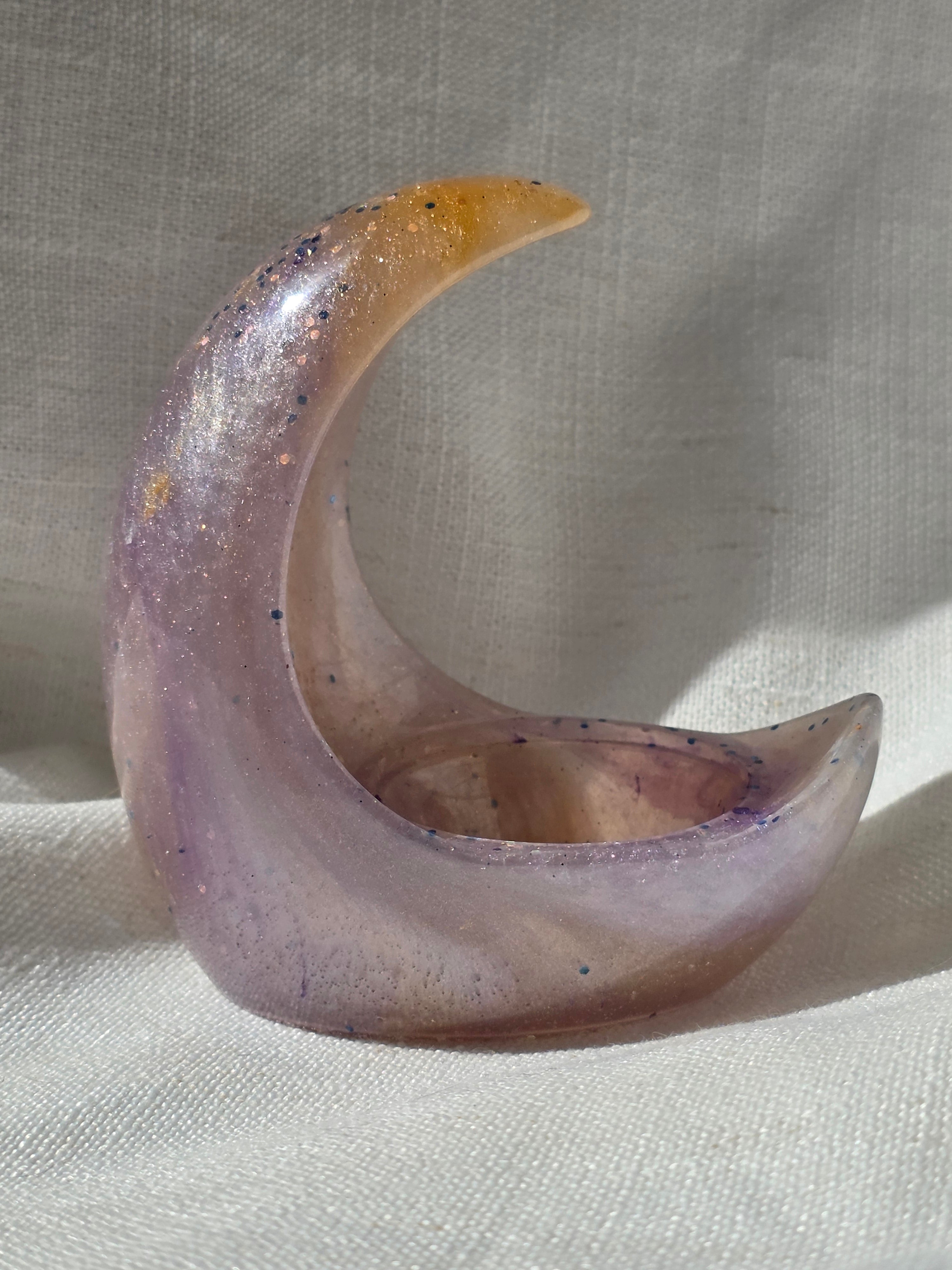 Crescent Moon Candle Holder | Handmade Resin Tealight Holder | Celestial Home & Altar Decor