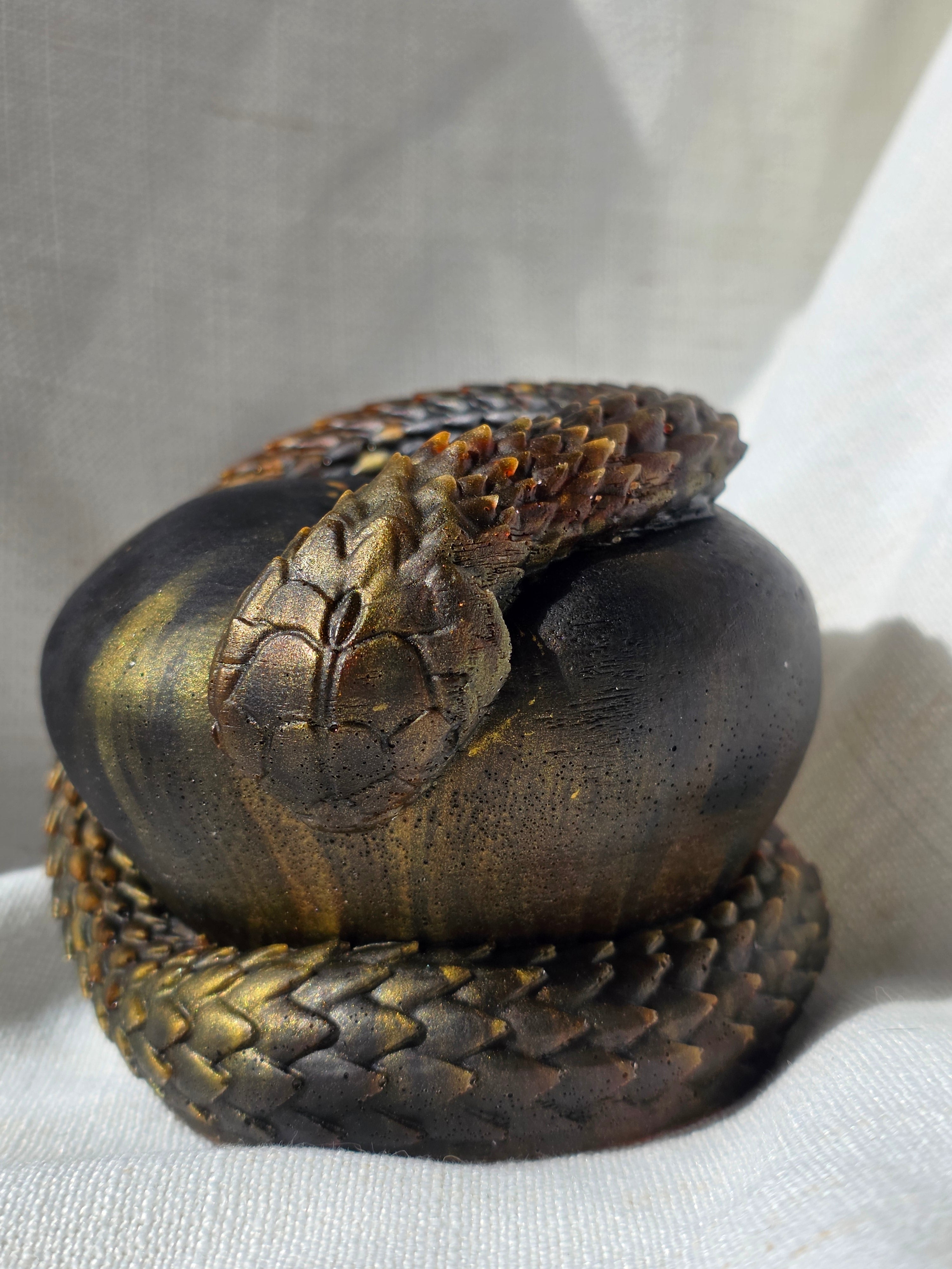 Serpent & Apple Statue | Handmade Resin Sculpture | Symbol of Transformation & Knowledge
