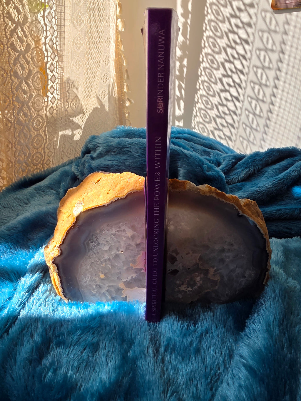 Blue Agate Geode Bookends