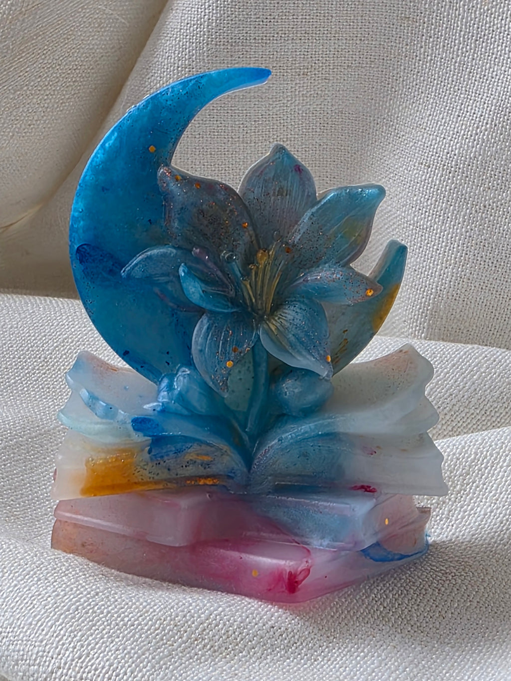 Where Stories Bloom — Moon & Book Sculpture