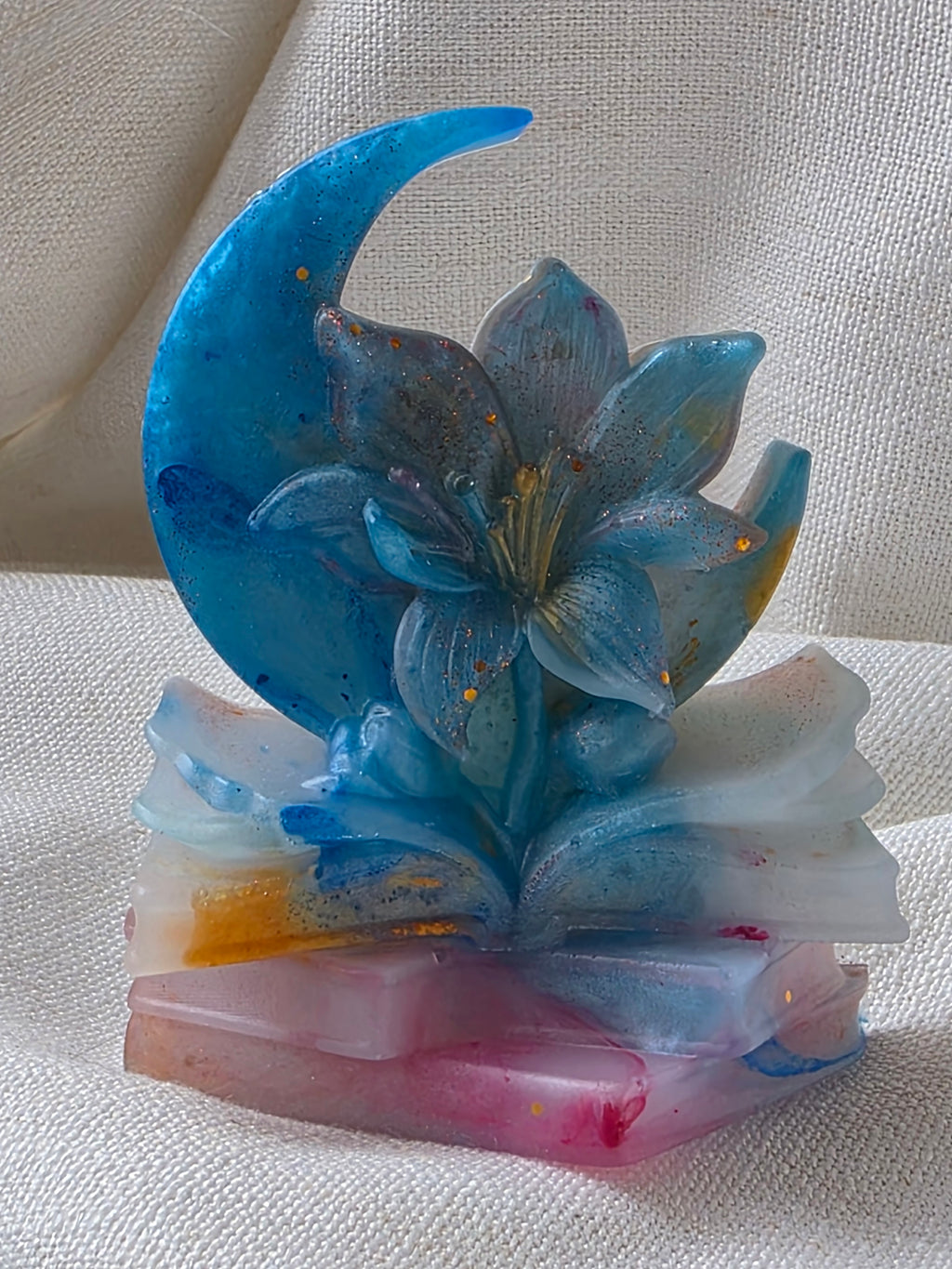 Where Stories Bloom — Moon & Book Sculpture