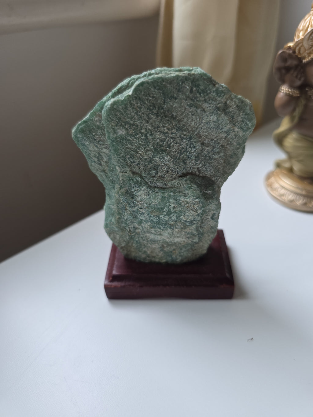 Natural Raw Fuchsite on Wooden Stand | Green Mica Mineral Specimen