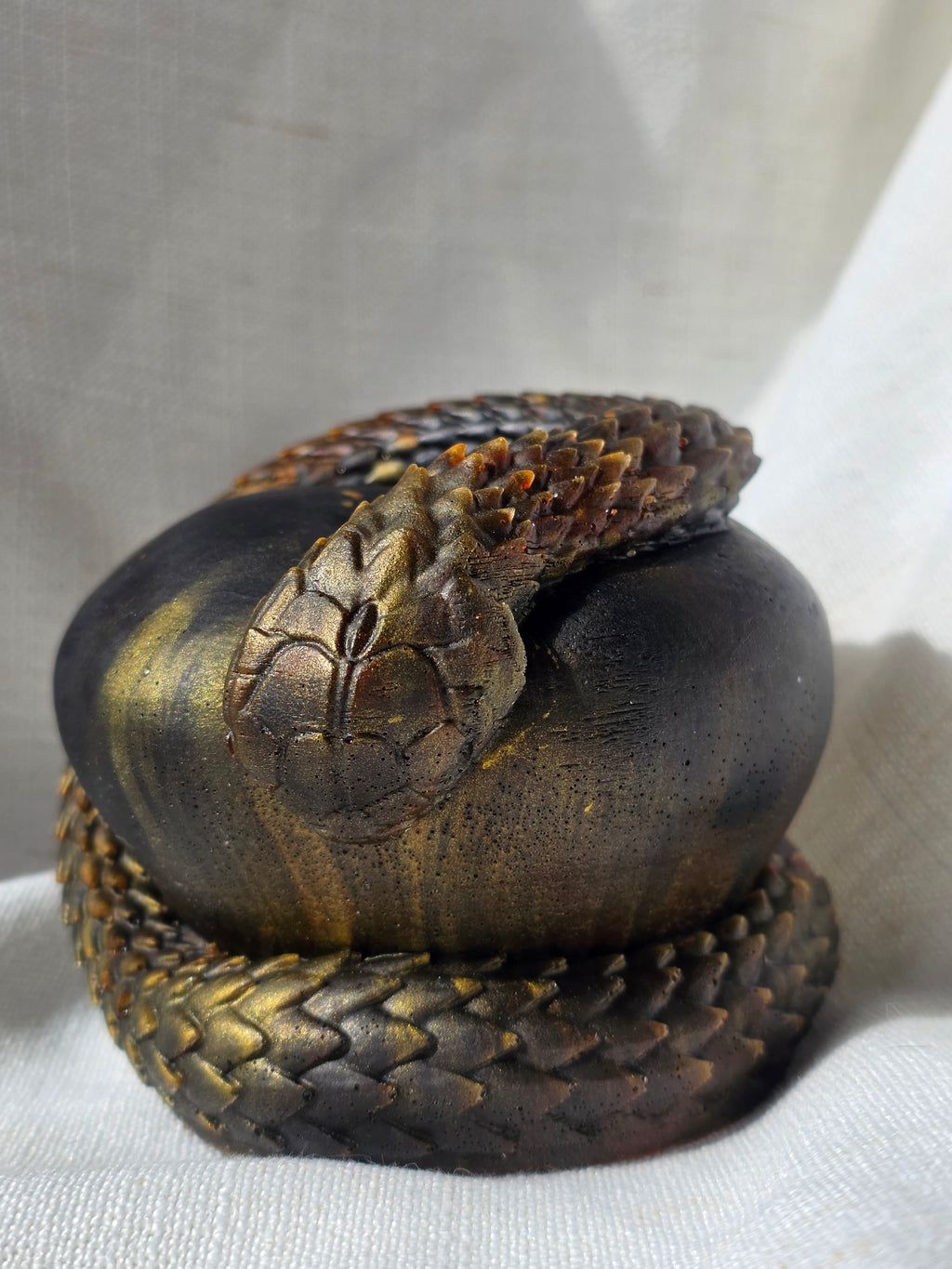 Serpent & Apple Statue | Handmade Resin Sculpture | Symbol of Transformation & Knowledge