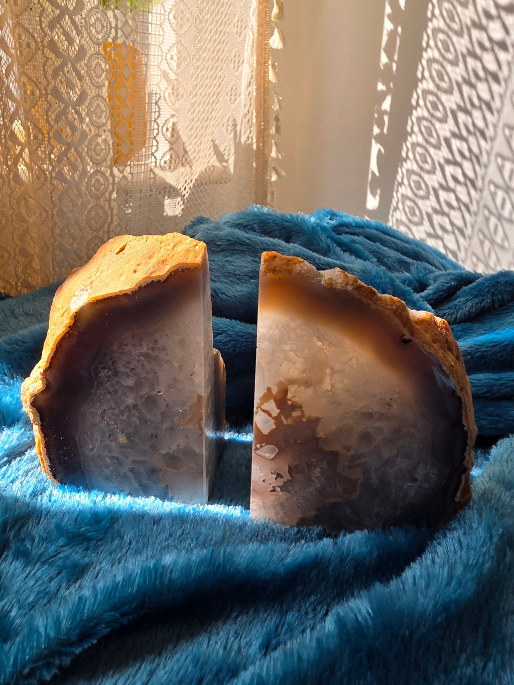 Blue Agate Geode Bookends