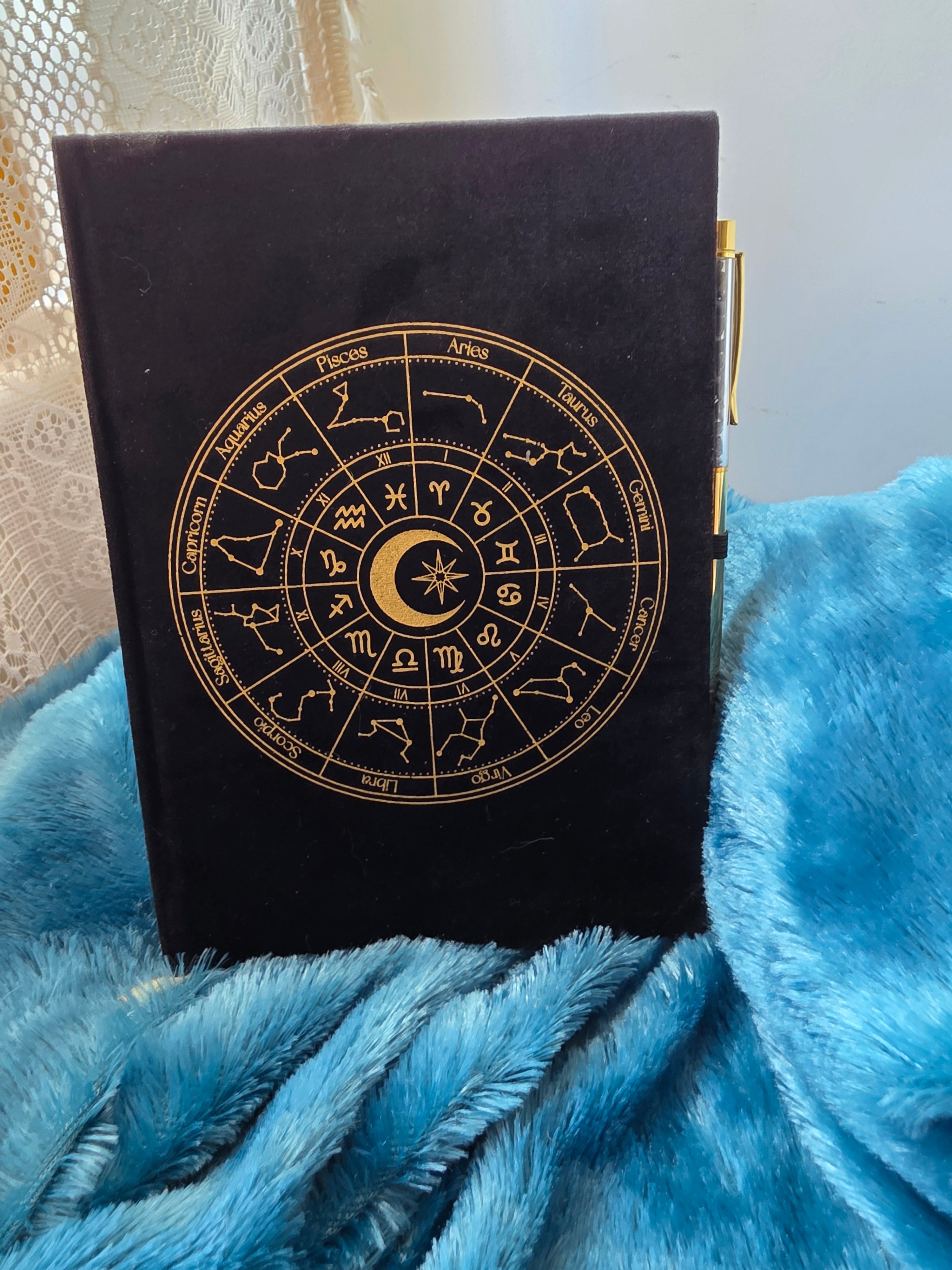 Zodiac Journal with Obsidian Crystal Pen