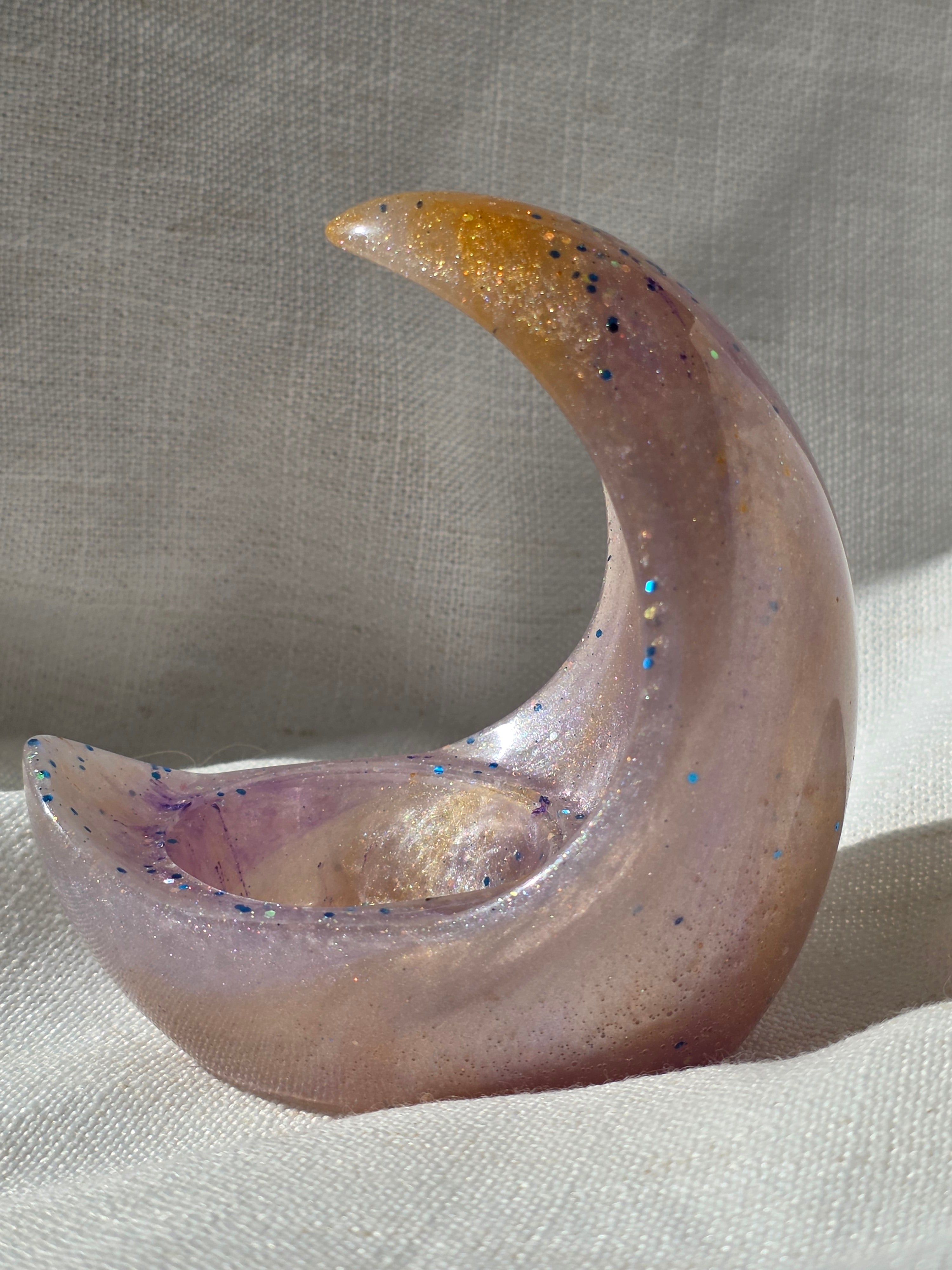Crescent Moon Candle Holder | Handmade Resin Tealight Holder | Celestial Home & Altar Decor