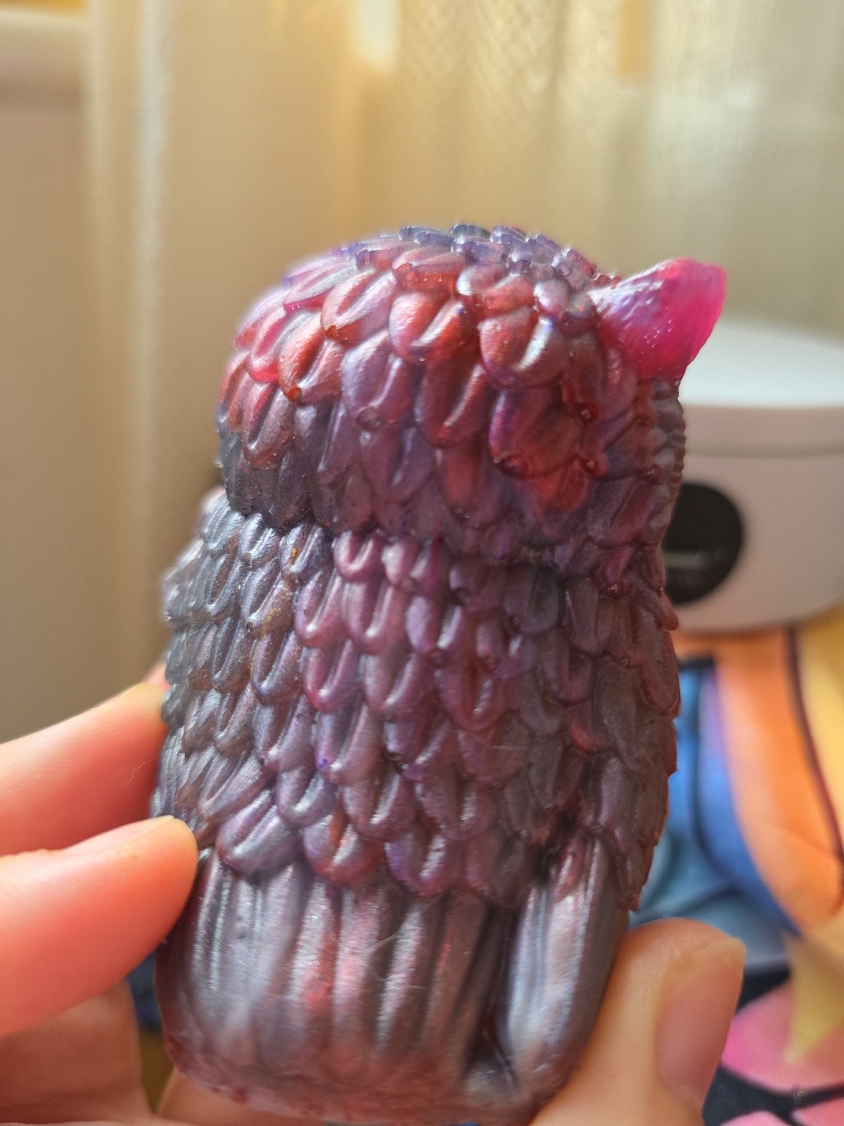 Mystical Owl Sculpture – Handmade Resin Owl Ornament | Burgundy & Black