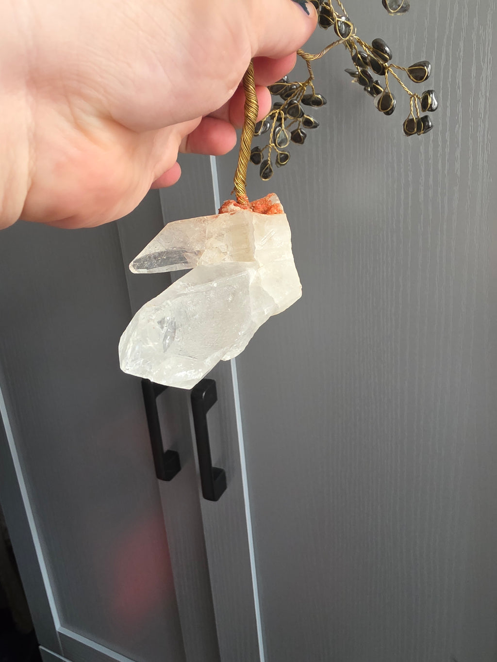 Hematite Crystal Tree on Clear Quartz | Grounding Tree of Life Décor