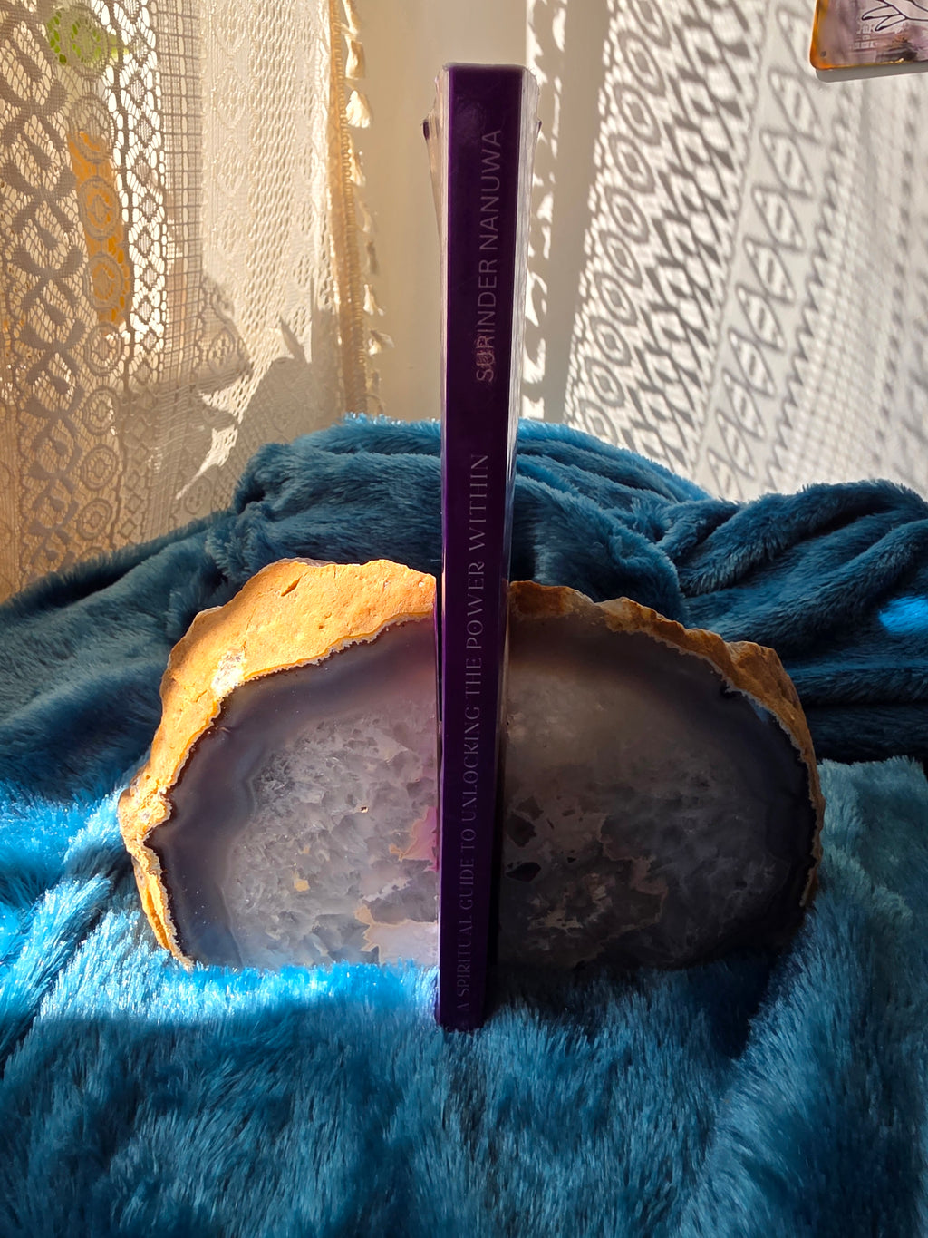 Blue Agate Geode Bookends