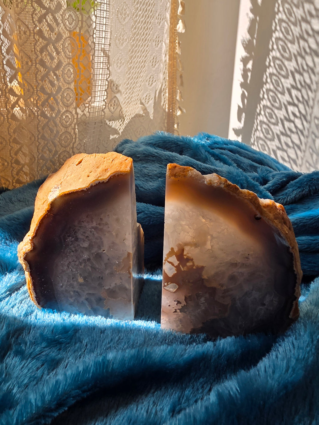 Blue Agate Geode Bookends