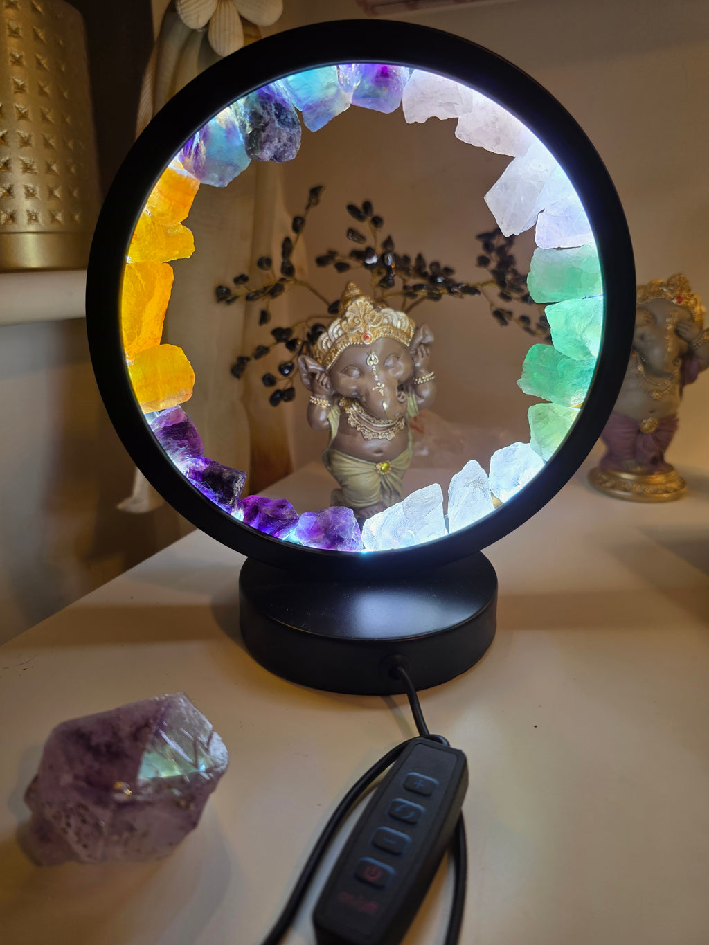 Rainbow Fluorite Crystal LED Lamp | USB Crystal Mood Light