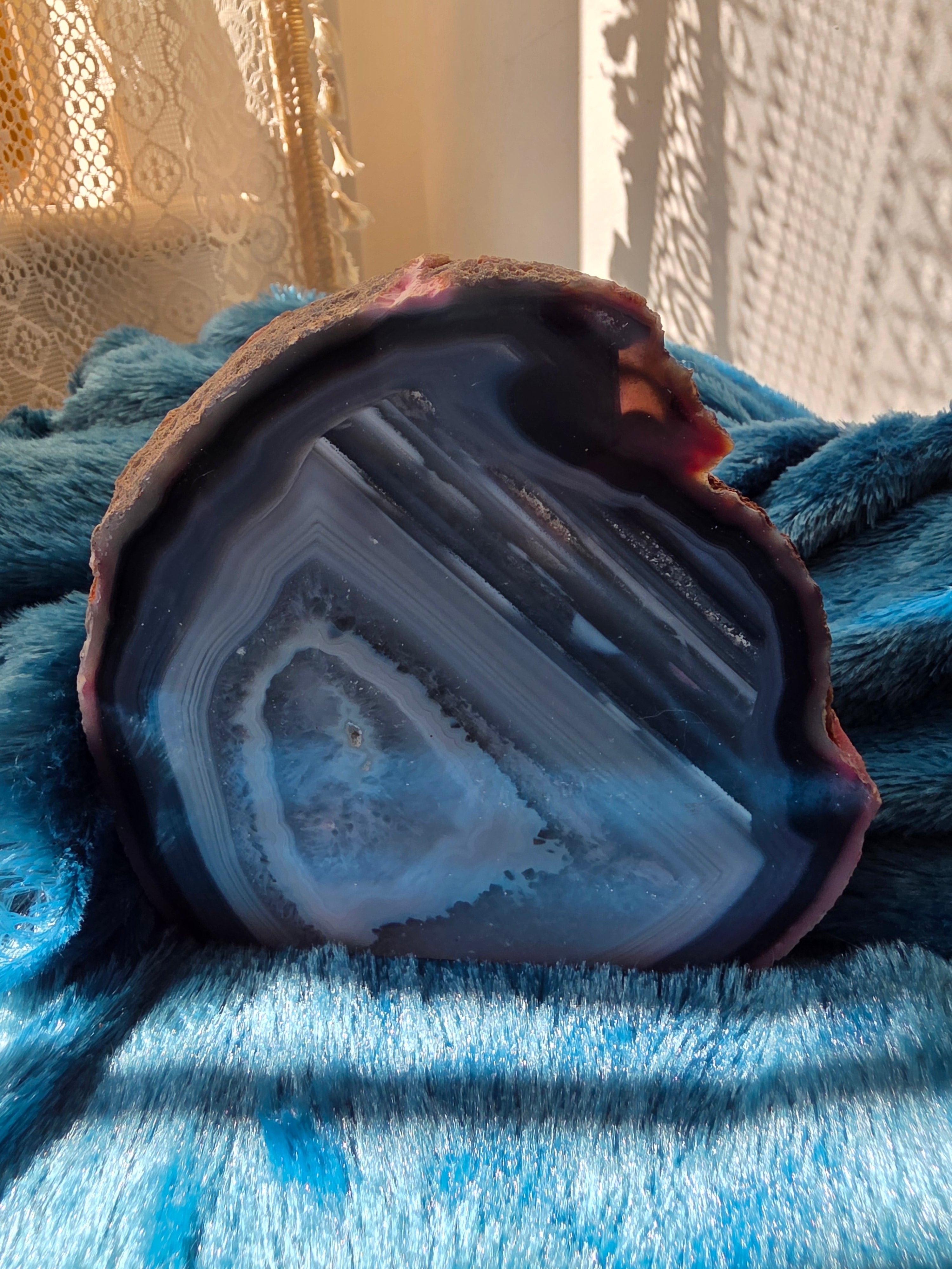Blue Agate Geode Half