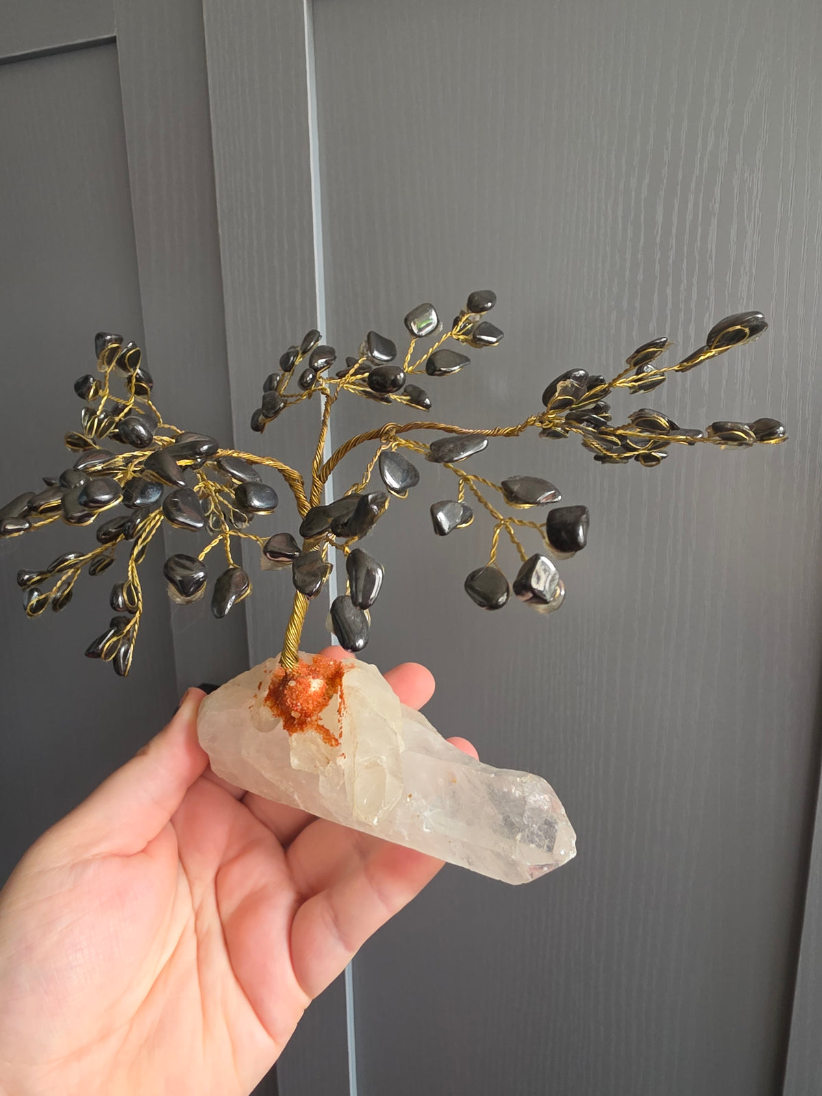 Hematite Crystal Tree on Clear Quartz | Grounding Tree of Life Décor